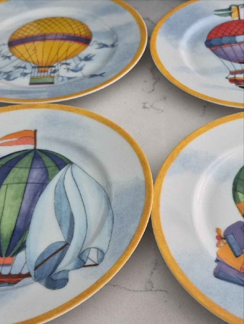 Williams Sonoma Hot Air Balloon Dessert Plates — Blue, Yellow, Green, Red 8